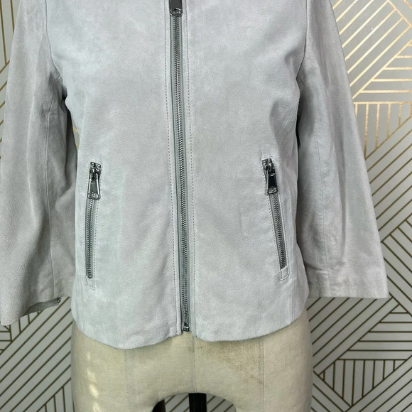 Soia + Kyo Collarless Zip Front Suede Jacket Gray Size US Small - Picture 4 of 12
